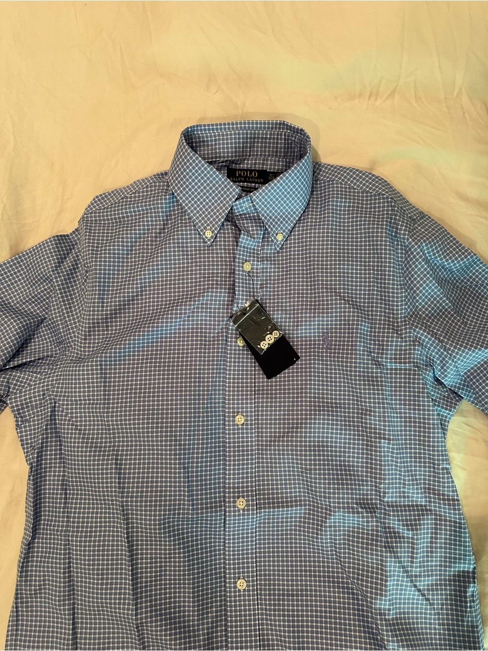 Ralph Lauren Blue and White Micro-Check Button-Down Shirt